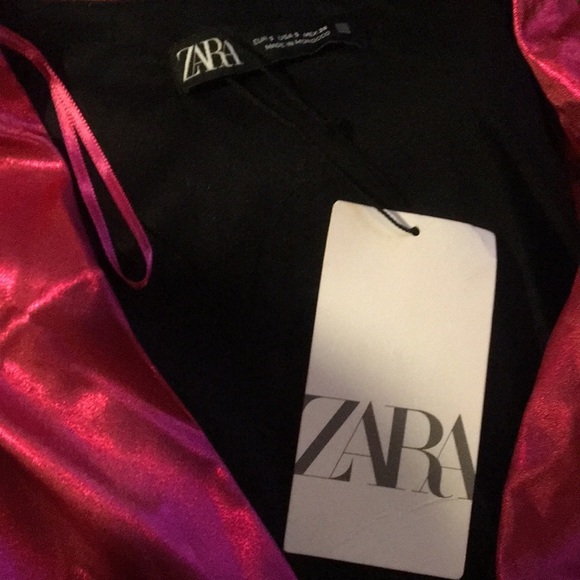 NWT ZARA Laminated Fuchsia Hot Pink Long Sleeve Dress Size Small Barbiec…​ - Picture 3 of 4